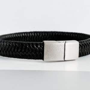 leren armband met vingerafruk - zwart leren armband - gegraveerde armband - heren armband leer gegraveerd - armband gegraveerd