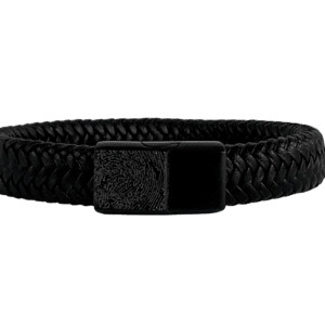 Zwart Leren armband Vingerafdruk bracelet with fingerprint - armband zwart met vingerafdruk