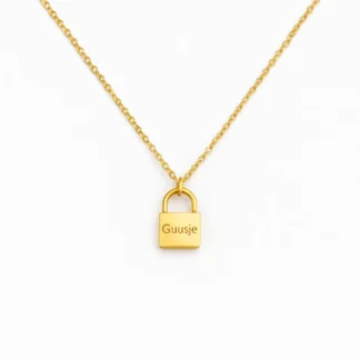 Ketting met Slotje – Gegraveerd met Naam of Initialen- RVS Goud