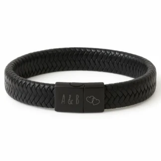Heren Armband Zwart Leer met Gravure
